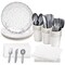 144 Pieces Silver Party Supplies for Wedding, Birthday - Silver Table Decorations with Plates, Napkins, Cups, and Cutlery (Serves 24)
